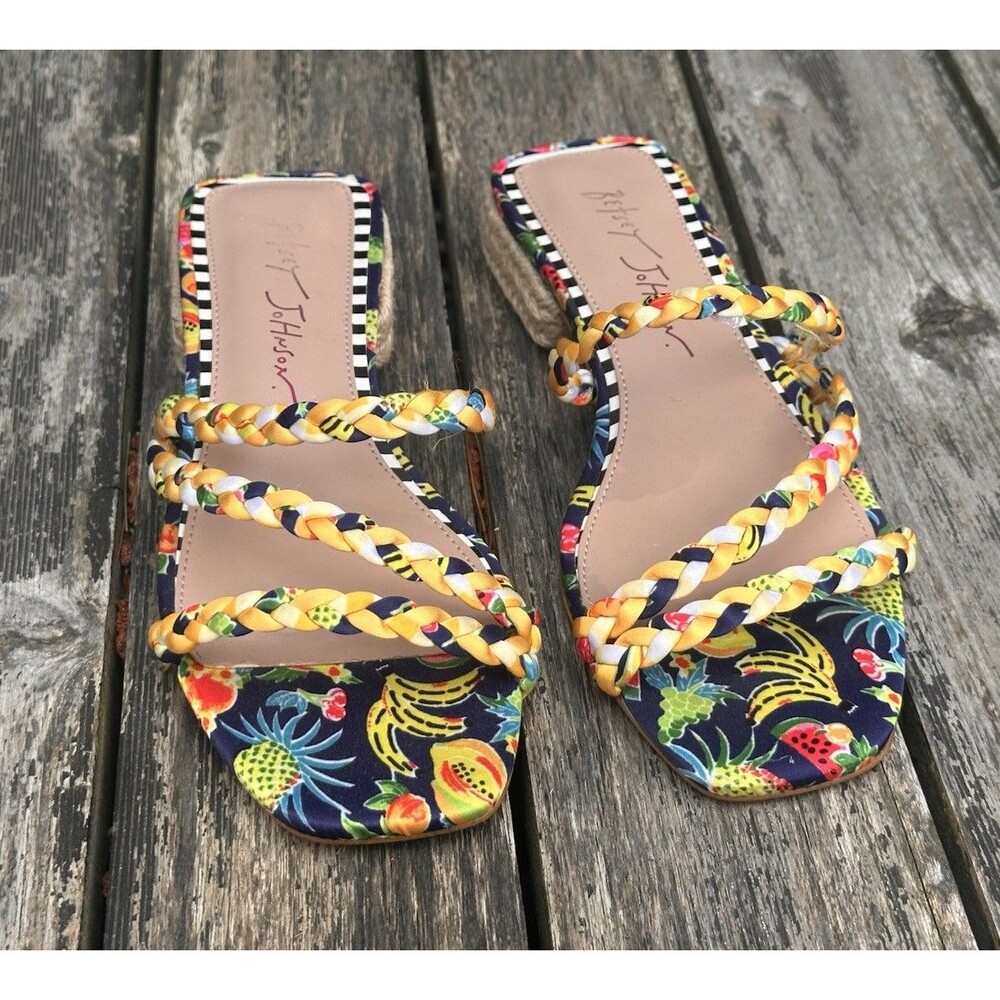Betsy Johnson Womens Size 6 Grovee Yellow Multi Woven Slip On Block Sandals - Picture 3 of 10